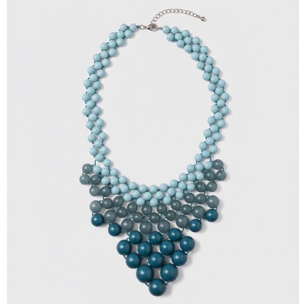 Bubble Bead Bib Necklace Turquoise Ombre Graduated Choker Boho Statement
